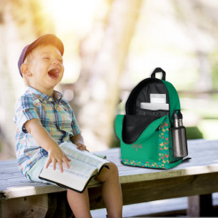Mochila Impresa Patrón de mariposa turquesa púrpura verde nombre