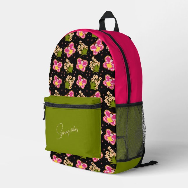 Mochila Impresa Patrón de mariposa y flores (Esquina derecha trasera )