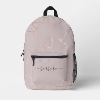 Mochila Impresa Patrón de mármol dorado Rosa