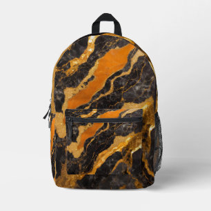 Mochila Impresa Patrón de mármol negro naranja con oro