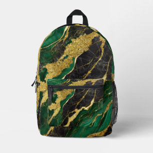 Mochila Impresa Patrón de mármol verde con oro