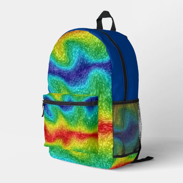Mochila Impresa Patrón de melena líquida de arcoiris divertida (Esquina derecha trasera )