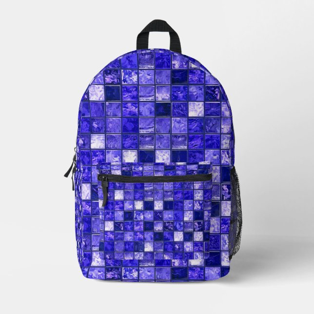 Mochila Impresa Patrón de mosaico azul (Anverso)