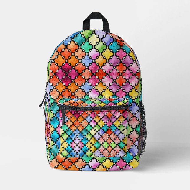 Mochila Impresa Patrón de mosaico del arco iris (Anverso)