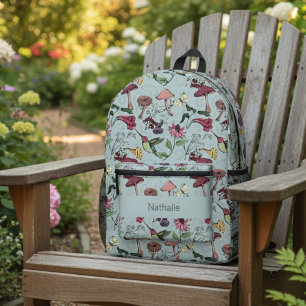 Mochila Impresa Patrón de Naturaleza de Colibrí Floral Azul
