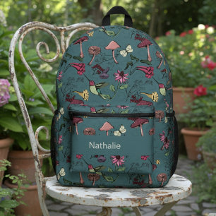 Mochila Impresa Patrón de Naturaleza de Colibrí Floral Verde
