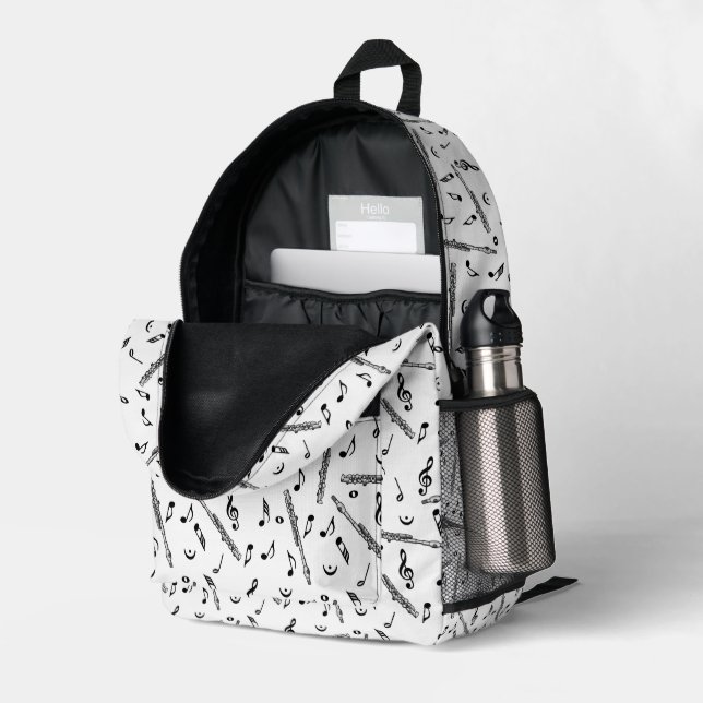 Mochila Impresa Patrón de Nota Musical de Piccolo (Esquina trasera derecha (abierta))