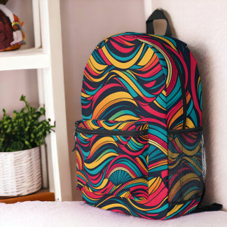 Mochila Impresa Patrón de ondas abstractas coloridas