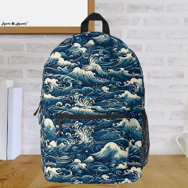 Mochila Impresa Patrón de ondas de masa azul vintage