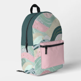 Mochila Impresa Patrón de ondulación de oro rosa verde pastel