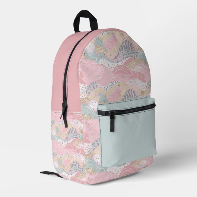 Mochila Impresa Patrón de ondulación dorada rosada Pastel Aqua (Esquina izquierda trasera)