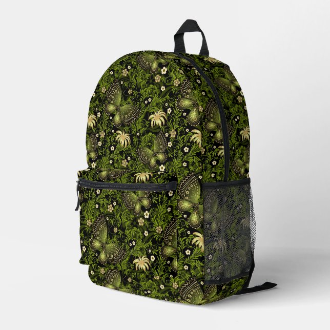 Mochila Impresa Patrón de oro verde de primavera (Esquina derecha trasera )