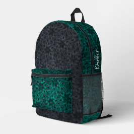 Mochila Impresa Patrón de paisley floral turquesa moderno Añadir n