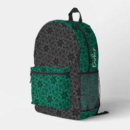 Mochila Impresa Patrón de Paisley floral verde gris moderno Añadir