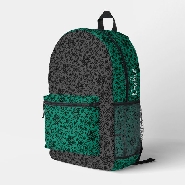 Mochila Impresa Patrón de Paisley floral verde gris moderno Añadir (Esquina derecha trasera )