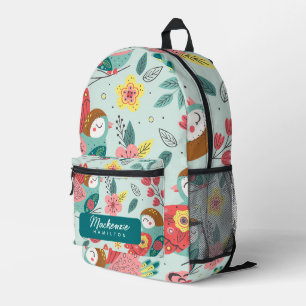 Mochila Impresa Patrón de pájaro de nombre personalizado moderno