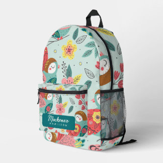Mochila Impresa Patrón de pájaro de nombre personalizado moderno