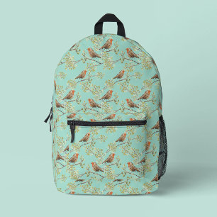 Mochila Impresa Patrón de pájaro Robin europeo pintado de época