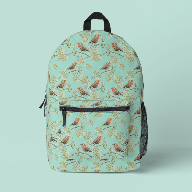 Mochila Impresa Patrón de pájaro Robin europeo pintado de época (Vintage Robin Pattern Backpack)