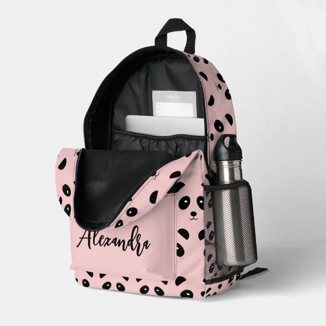 Mochila Impresa Patrón De Panda Cuto Nombre Personalizado Girly Ro (Esquina trasera derecha (abierta))
