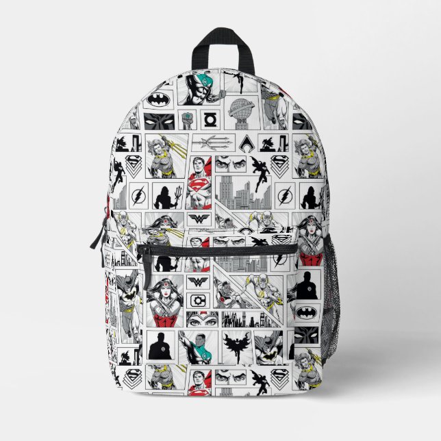 Mochila Impresa Patrón de Panel Heroico de la Liga de la Justicia (Anverso)