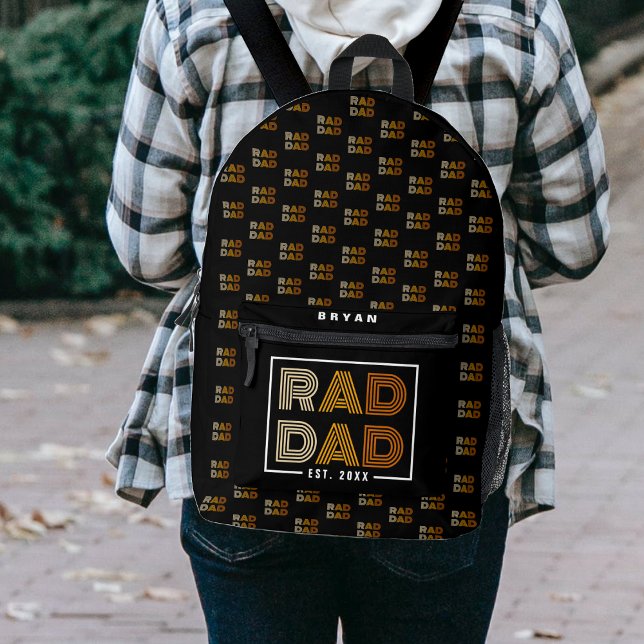 Mochila Impresa Patrón de papá de raad retro negro (Retro Rad Dad Pattern Black Printed Backpack
)