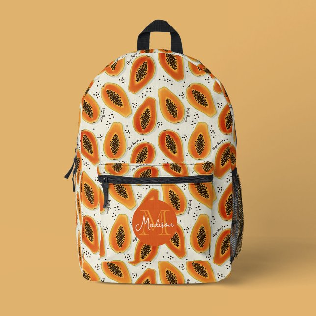 Mochila Impresa Patrón de papaya hiya y monograma (Hiya Papaya Pattern Backpack with Monogram)
