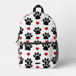 Mochila Impresa Patrón De Patas, Patas De Perro, Patas Negras, Cor