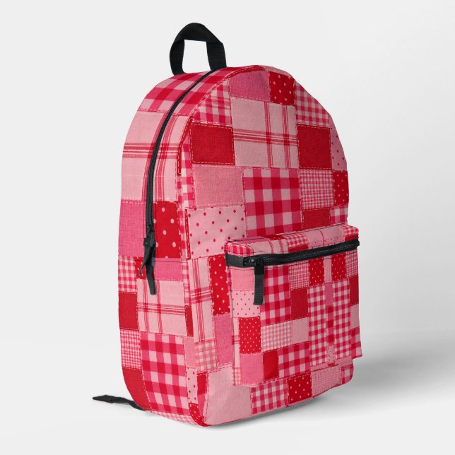 Mochila Impresa Patrón de patchwork rosa rojo (Esquina izquierda trasera)
