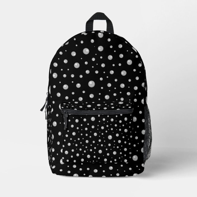 Mochila Impresa Patrón de perla en fondo negro (Anverso)
