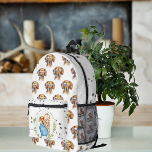 Mochila Impresa Patrón de perro Dachshund de acuarela linda Monogr