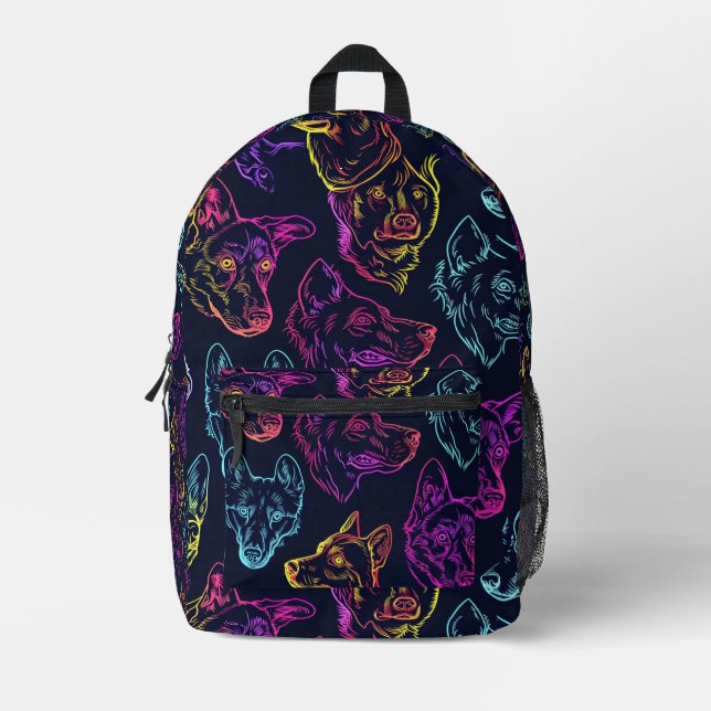 Mochila Impresa Patrón de perro neón en mosaico (Anverso)