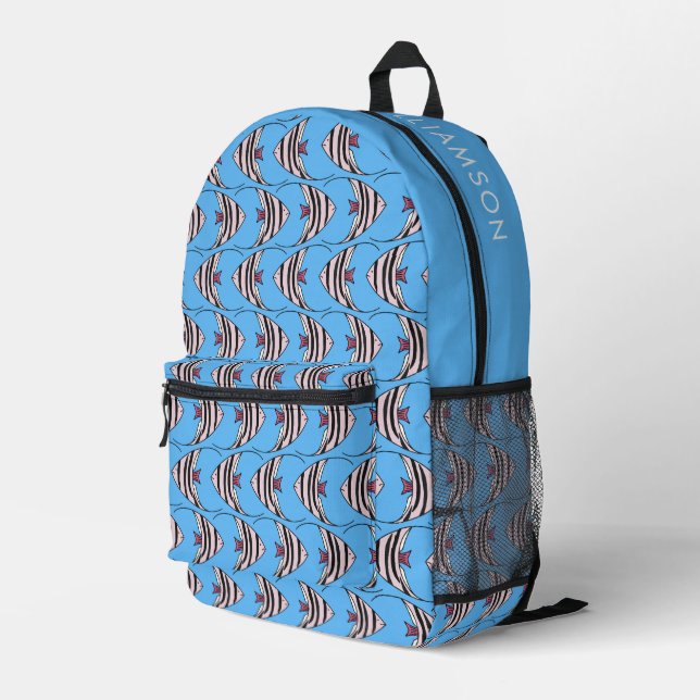 Mochila Impresa Patrón de pez azul (Esquina derecha trasera )