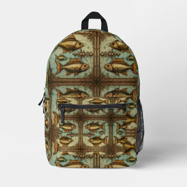 Mochila Impresa patrón de pez Steampunk (Anverso)