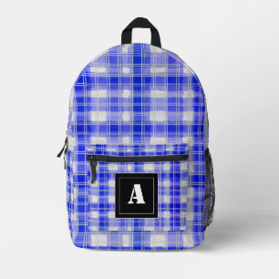 Mochila Impresa Patrón de plaid Gingham Check Monograma azul oscur