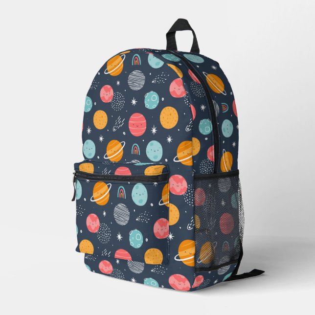 Mochila Impresa Patrón de planeta sonriente (Esquina derecha trasera )