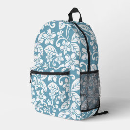 MOCHILA IMPRESA PATRON DE PLUMERIA DE ISLA EN AZUL PIZARRA