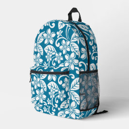 MOCHILA IMPRESA PATRÓN DE PLUMERIAS DE ISLA EN AZUL CARIBEÑO