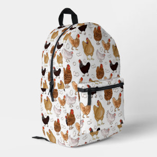 Mochila Impresa Patrón de Pollo y Huevos sobre Blanco