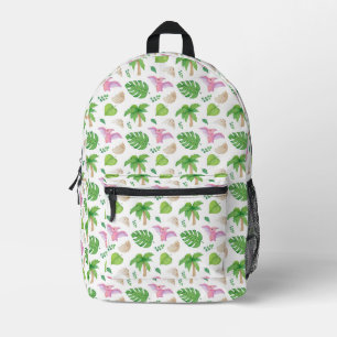 Mochila Impresa Patrón de Pterodáctilo Rosa y Follaje Tropical