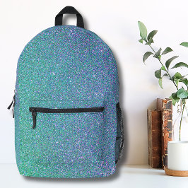 Mochila Impresa Patrón de Purpurina azul verde Verde azulado de mo
