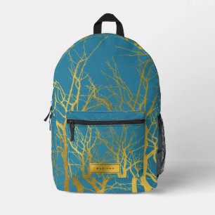 Mochila Impresa Patrón de ramas de árbol dorado Nombre personaliza