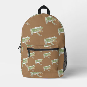 Mochila Impresa Patrón de rana de color verde azulado marrón