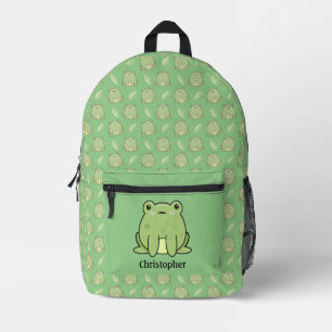Mochila Impresa Patrón de rana y hoja con nombre personalizado