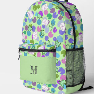 Mochila Impresa Patrón de Ranas Verdes Monograma Personalizado