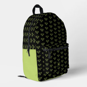 Mochila Impresa Patrón de raqueta de tenis verde monogramado