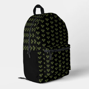Mochila Impresa Patrón de raqueta verde monogramada de tenis