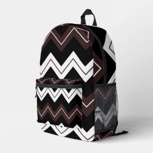 Mochila Impresa Patrón de raya de chevron blanco negro marrón