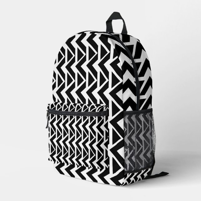 Mochila Impresa Patrón de raya de chevron de triángulo blanco y ne (Esquina derecha trasera )