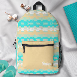 Mochila Impresa Patrón de rayas beige color turquesa suave pastel